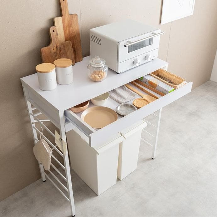 【幅60cm】キッチンカウンター レンジ台 ゴミ箱上ラック【ブラウン 】