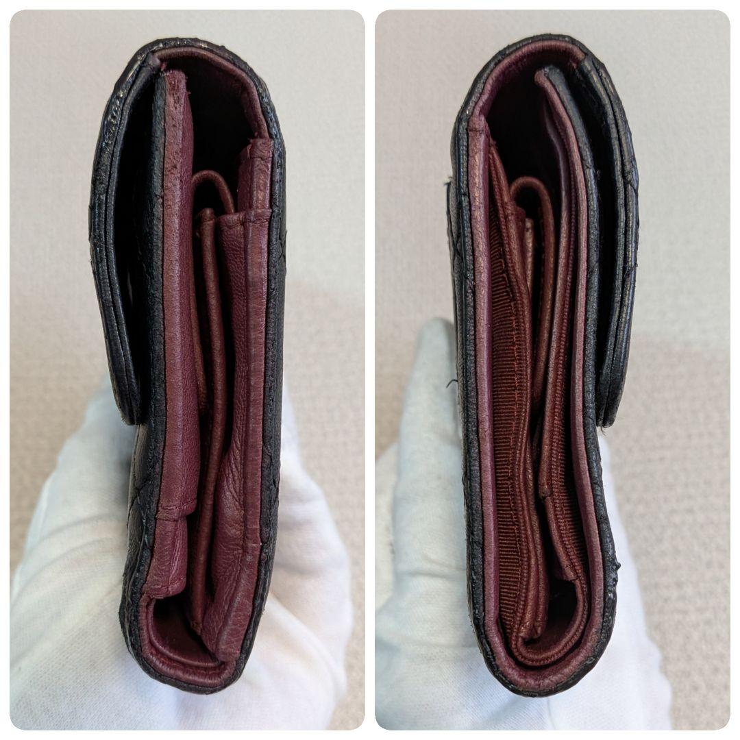 シャネル　マトラッセ　三つ折り長財布　黒　ラムスキン　ショルダー　チェーン