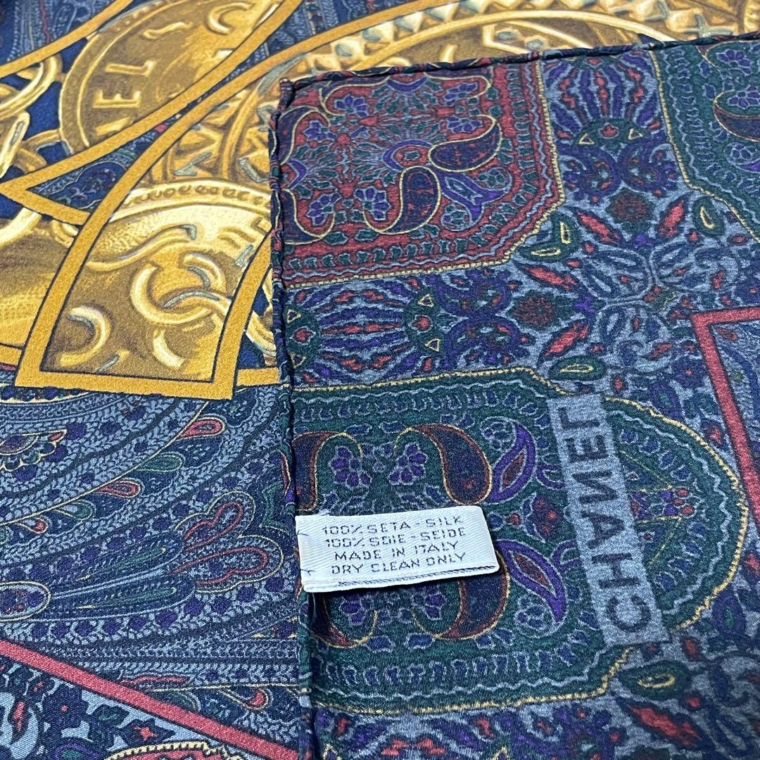 CHANEL シャネル ココマーク ペイズリー チェーン 総柄 シルクスカーフ