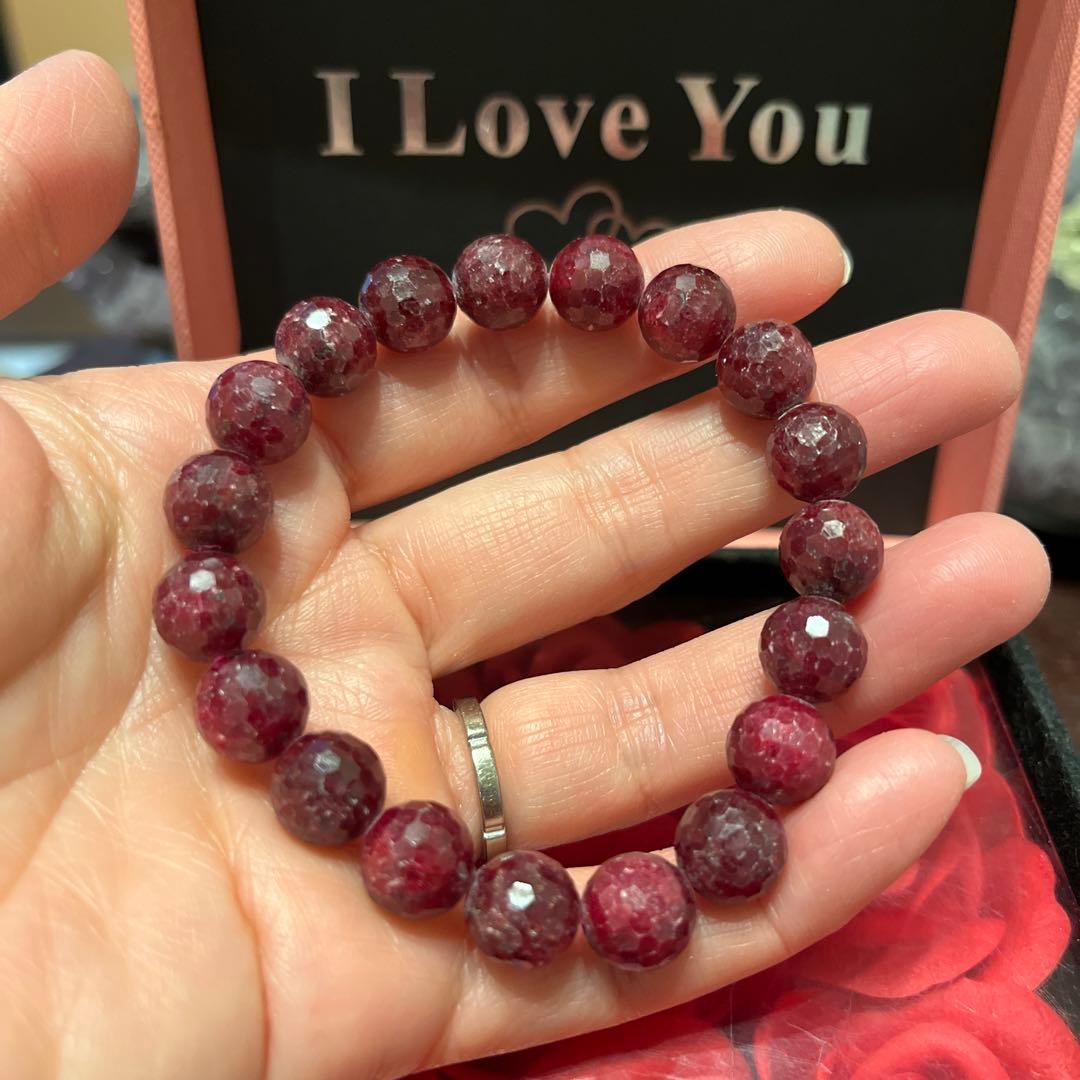 天然石ブレスレット　ルビー　ミラーボールカット