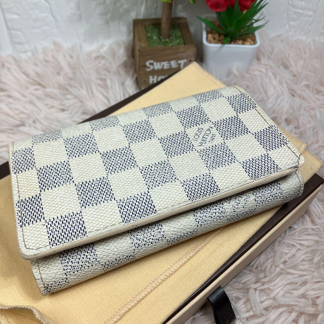 ！美品！ 現行 ルイヴィトン ダミエ アズール ポルトフォイユ トレゾール