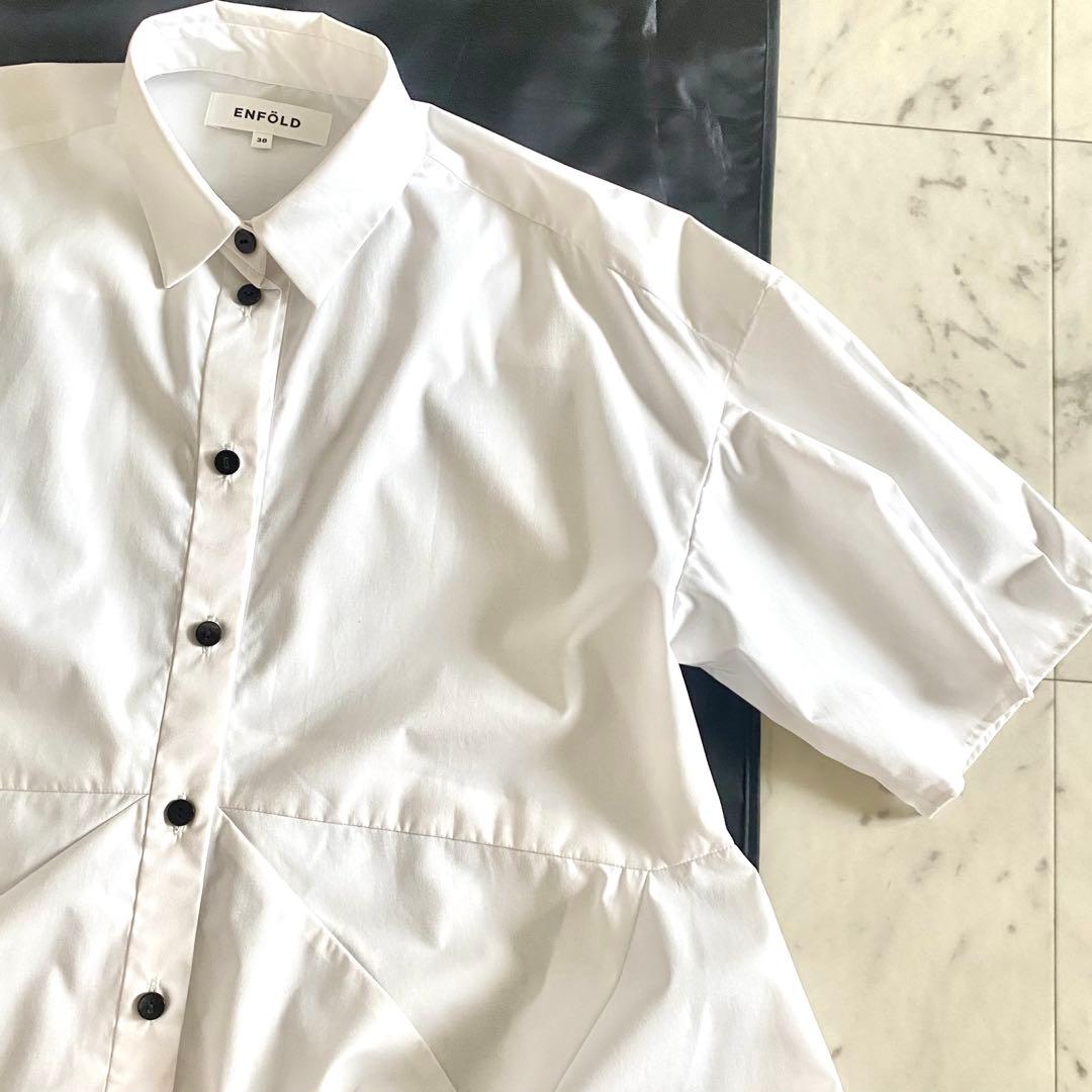 美品 エンフォルド ENFOLD ハーフスリーブシャツ ホワイト 38