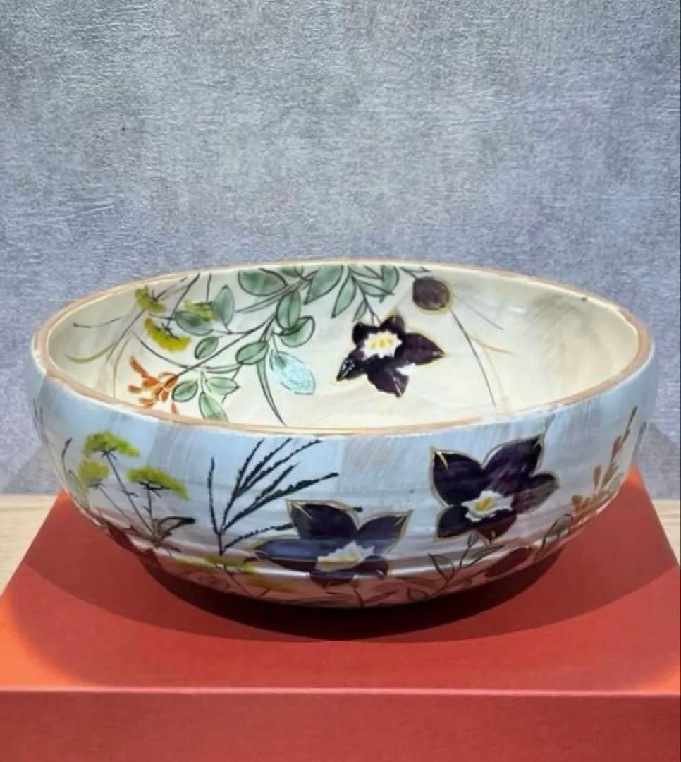 陶あん 京焼 清水焼 桔梗 秋草文 深鉢 大鉢 菓子鉢