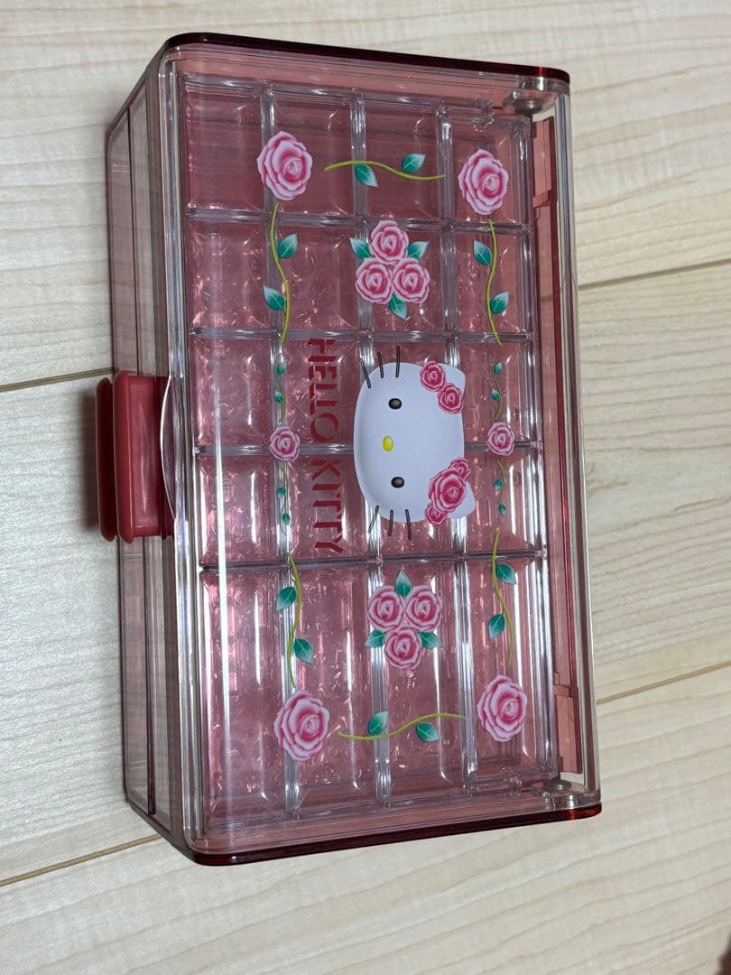 当時物 ハローキティ アクセサリーケース３段 クリアピンク 薔薇キティ