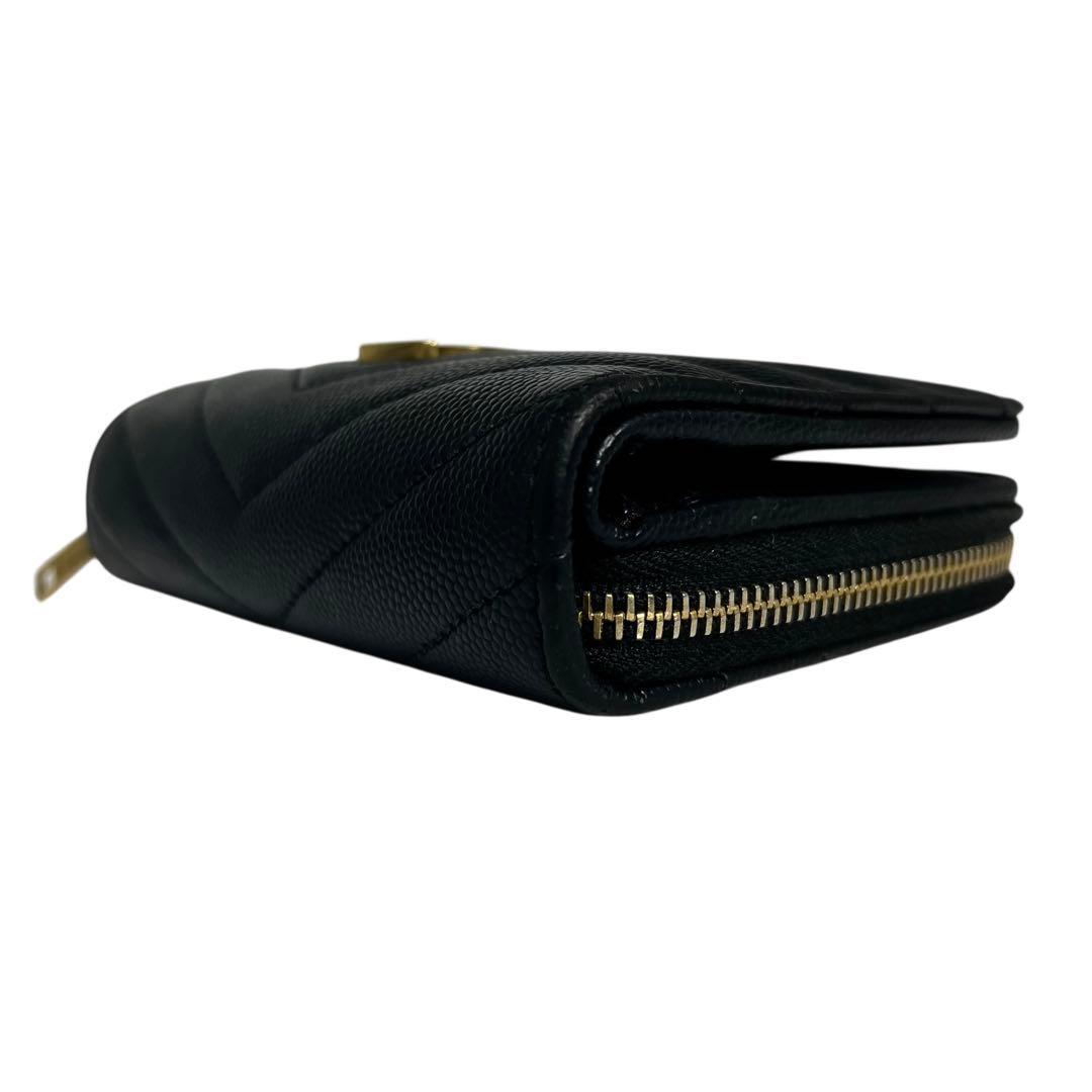 極美✨サンローラン 二つ折り財布 キャビアスキン YSL カサンドラ ブラック