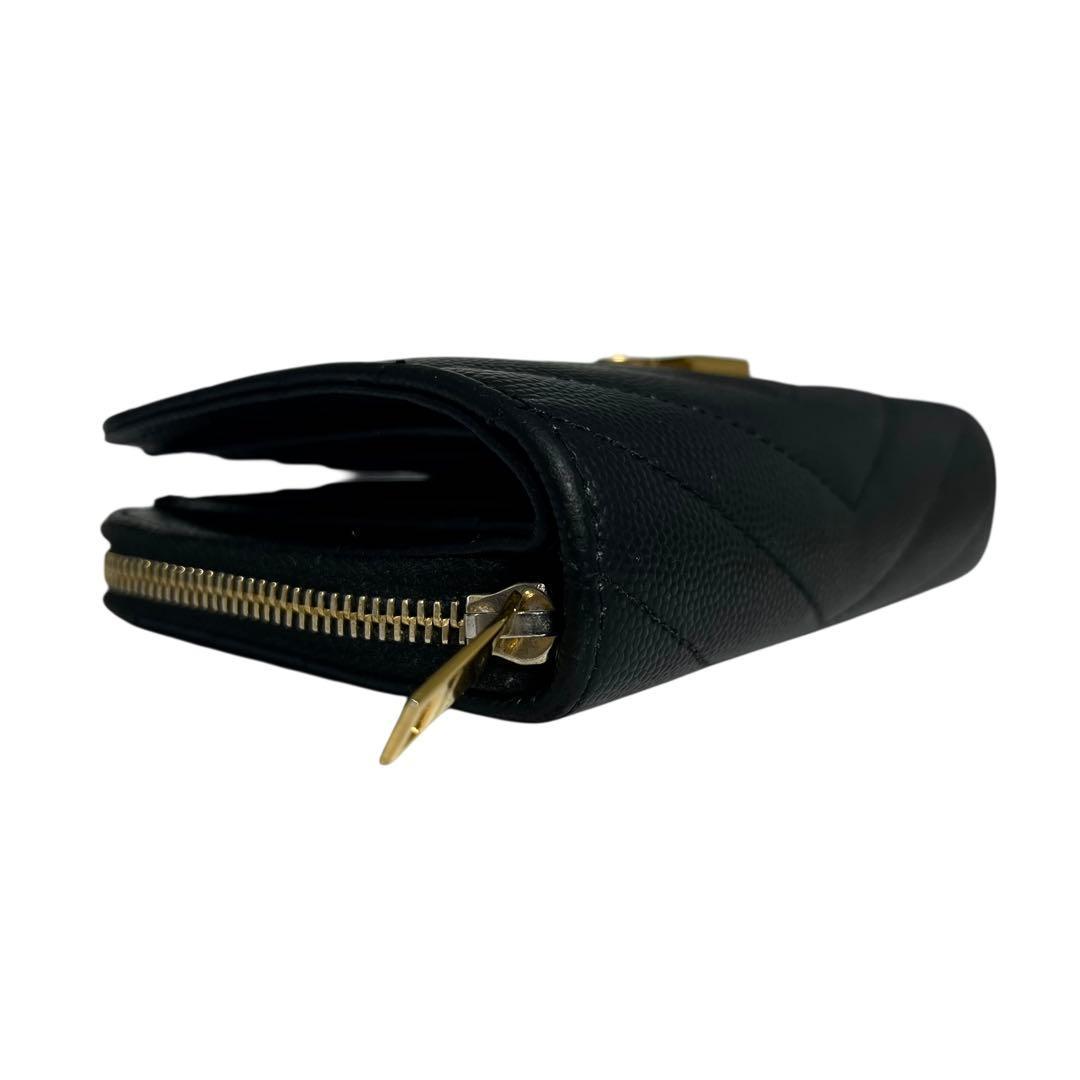 極美✨サンローラン 二つ折り財布 キャビアスキン YSL カサンドラ ブラック