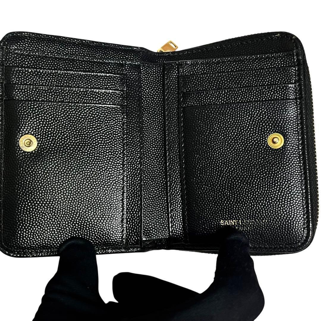 極美✨サンローラン 二つ折り財布 キャビアスキン YSL カサンドラ ブラック