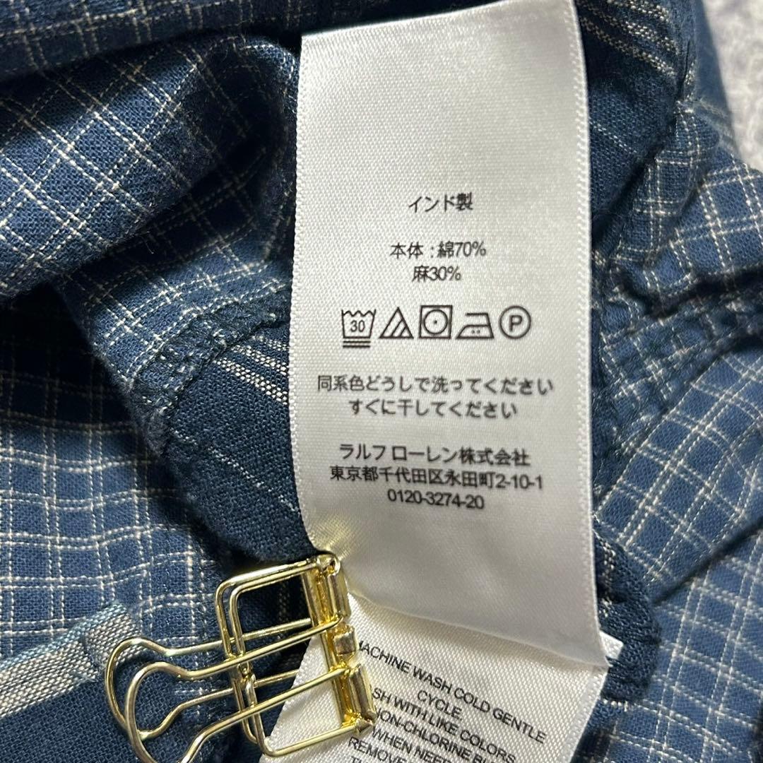新品 ローレンラルフローレン 綿 麻 チェック柄 長袖 シャツ パッチワーク S