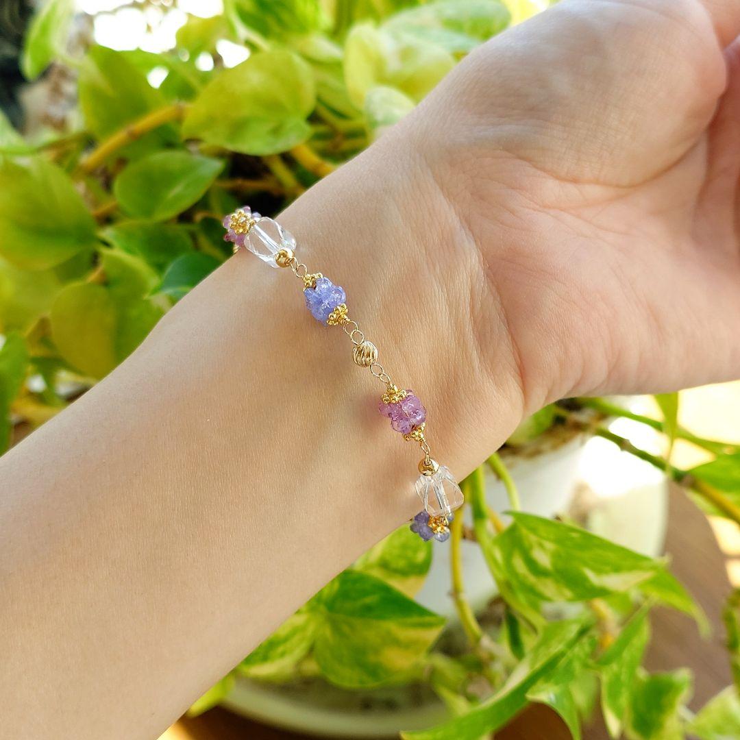 K10YG ピンクサファイア × タンザナイト のピアス＆ブレスレットセット