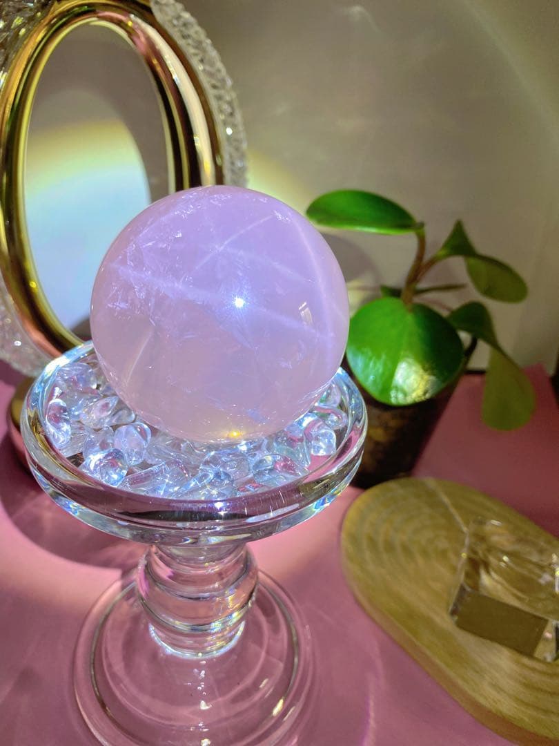 桜色　透明感　スフィア　ローズクォーツ　強いスター　虹中にあり