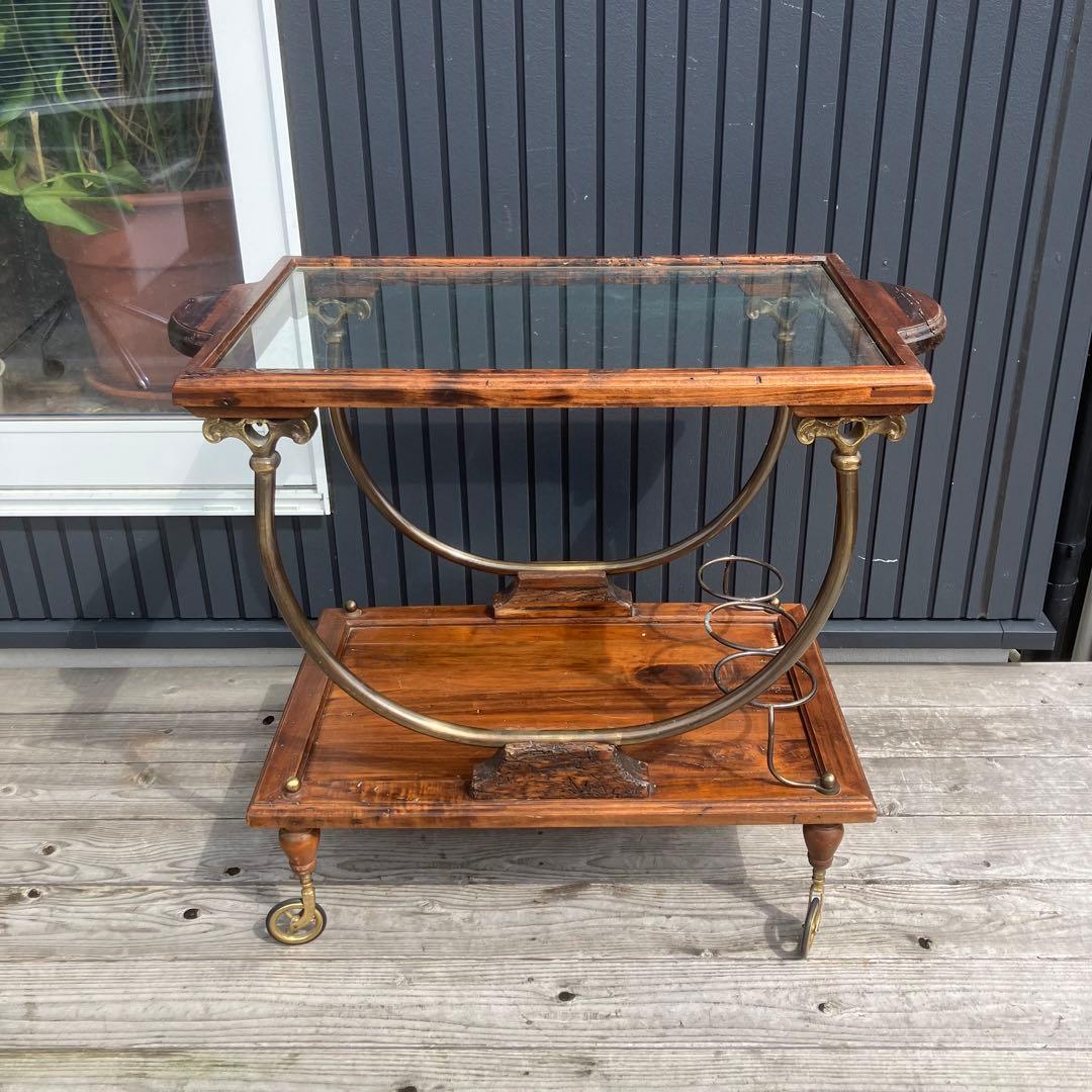 イタリアアンティーク 木製 トローリー サービスワゴン ワインラック 古木 古材