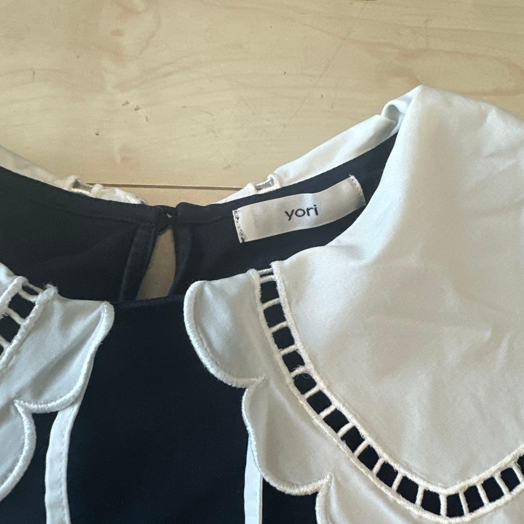 【値下げ】yori フリル襟 ネイビー 半袖トップス