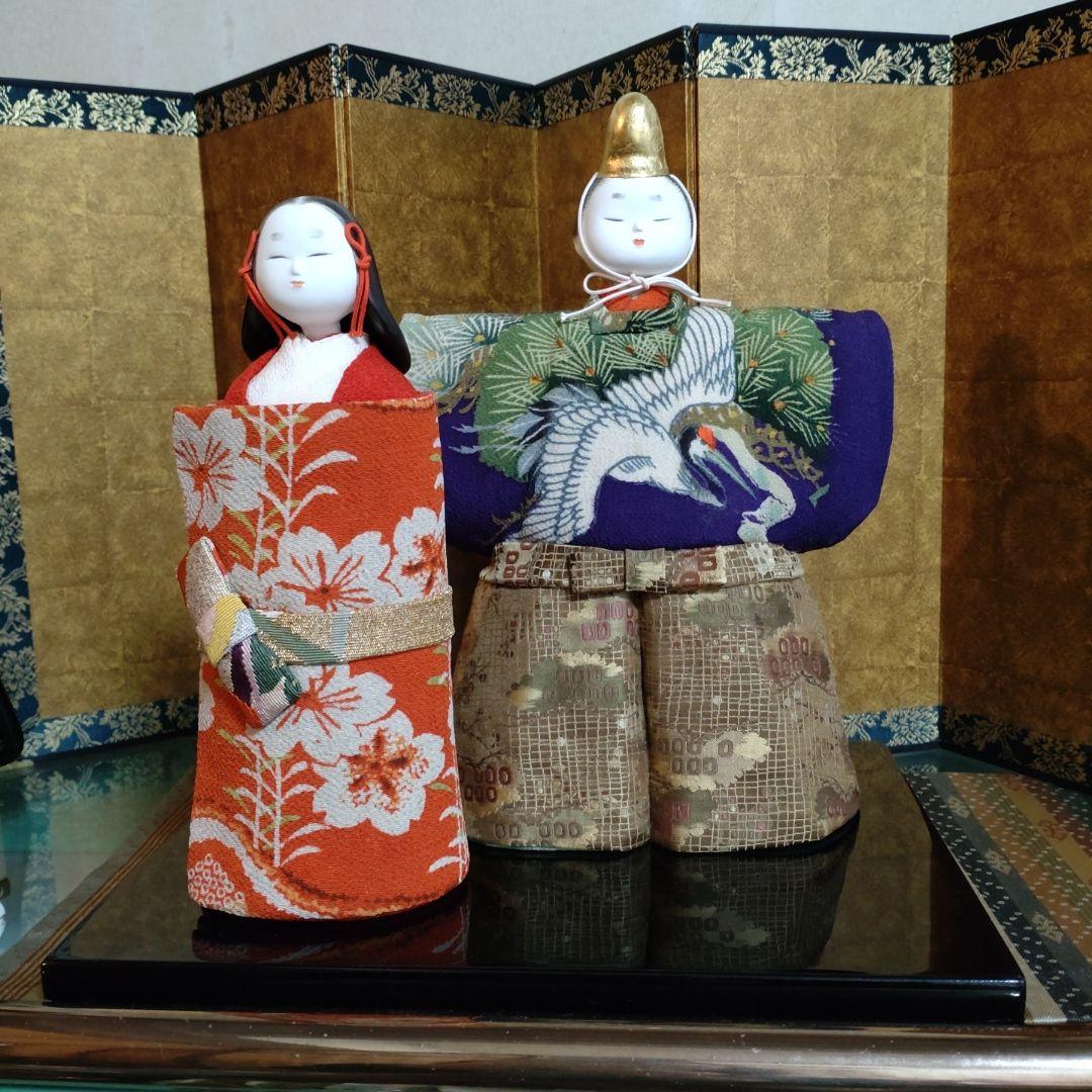 桐塑立雛　男雛の金箔冠 難度の高い女雛の髪型 古布の衣裳