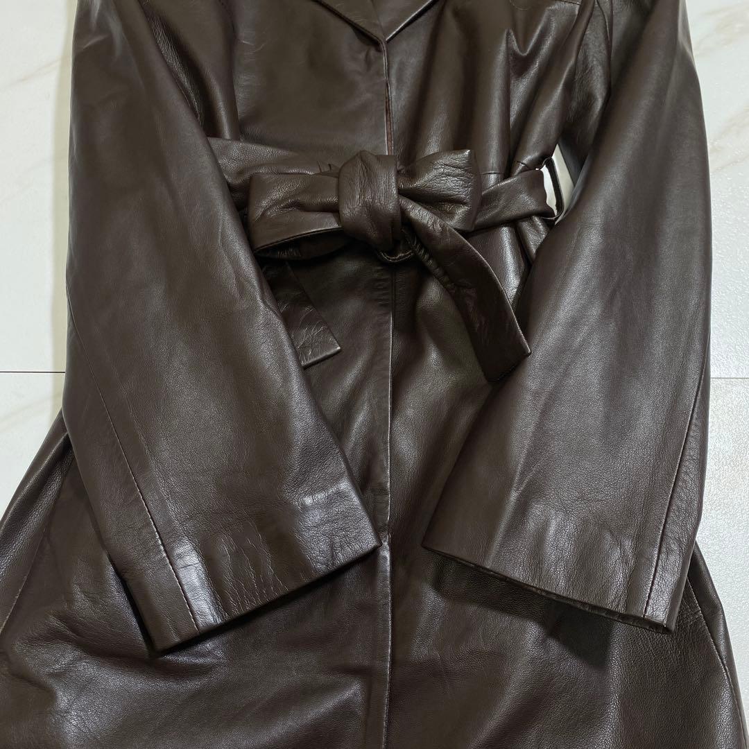 美品♡INED ラムレザー 比翼ロングトレンチコート 高級羊革 ラムスキン