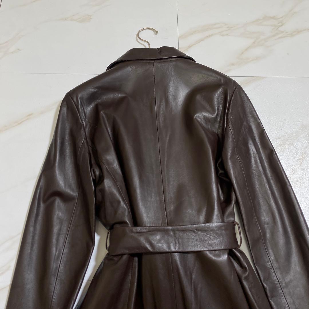 美品♡INED ラムレザー 比翼ロングトレンチコート 高級羊革 ラムスキン