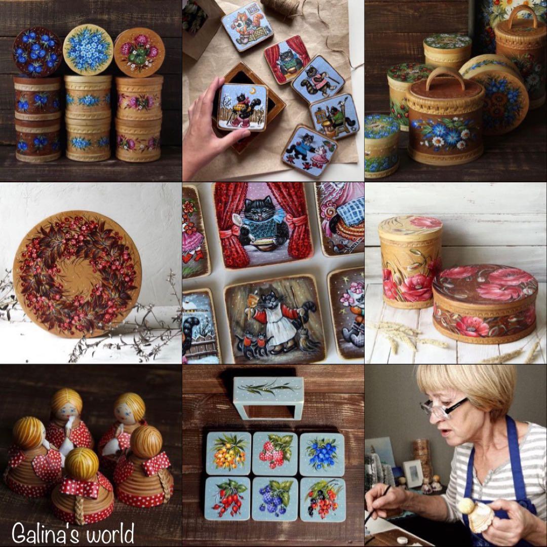 ロシア雑貨☆白樺工芸ベレスタ『パンジーと勿忘草』キャニスター2個 マトリョーシカ