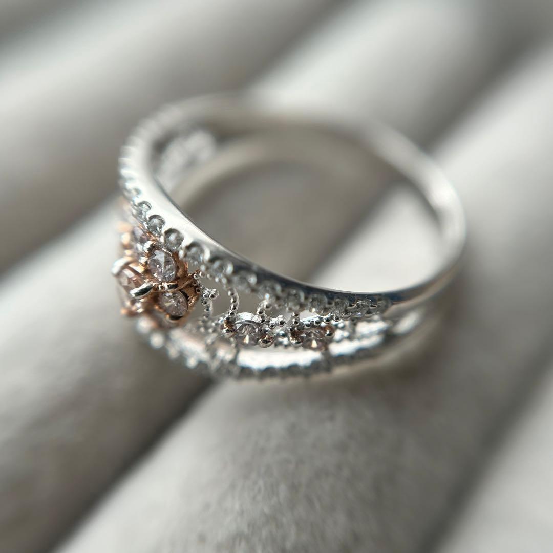 天然ピンクダイヤモンド　透かし　リング　15号　AGT VS2 プラチナ900