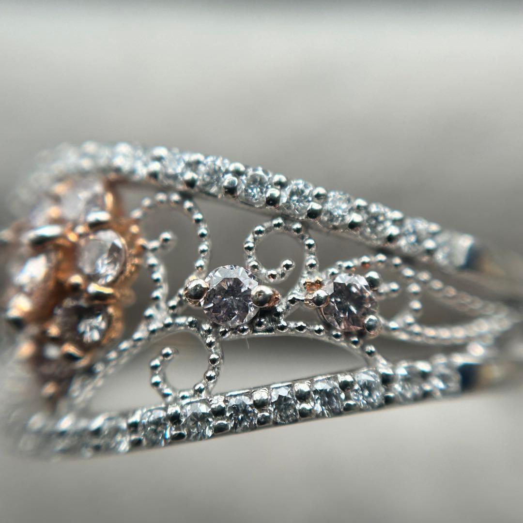 天然ピンクダイヤモンド　透かし　リング　15号　AGT VS2 プラチナ900