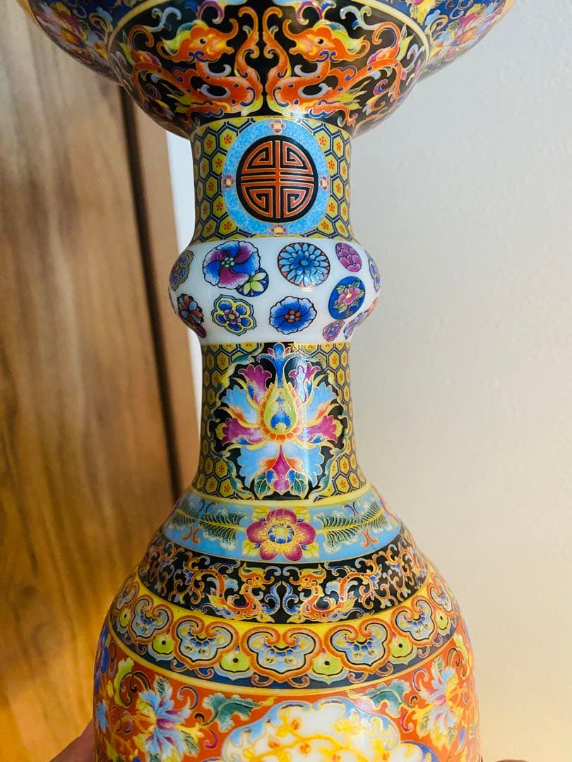 清雍正御製洋彩盘口瓶、禮器、サイズ高さ約25cm口約13cm