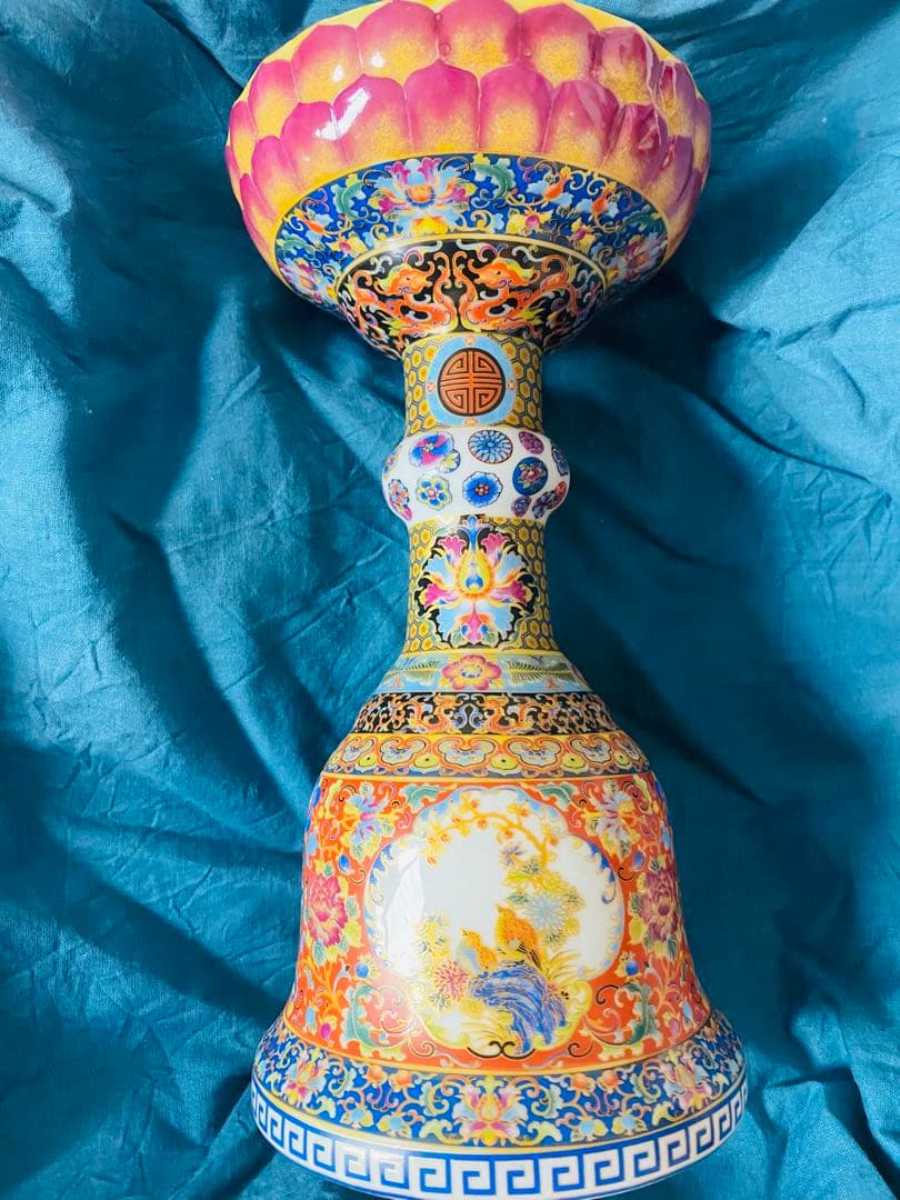 清雍正御製洋彩盘口瓶、禮器、サイズ高さ約25cm口約13cm