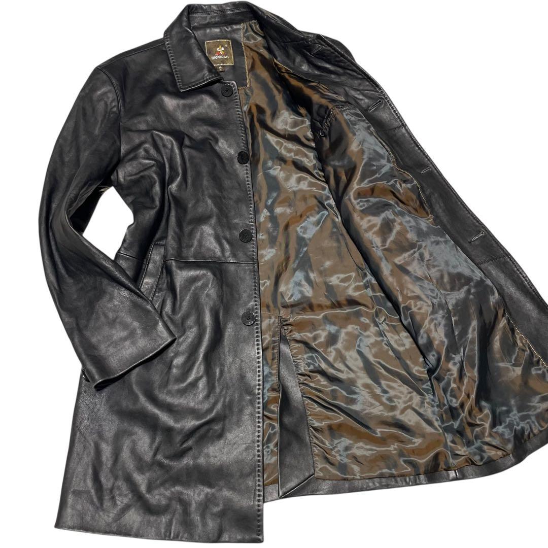 【mexican】羊革 本革 マキシ丈ラムレザーロングコート ブラック M