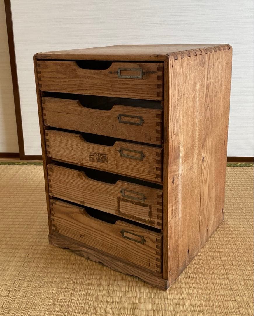 古道具 昭和レトロ　5杯　小引き出し 両面引き　木製 小物入れ