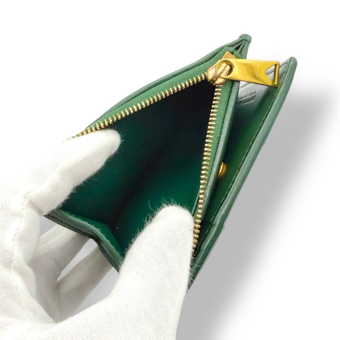 【現行RFID】ボッテガヴェネタ カセット イントレチャート 折り財布 グリーン