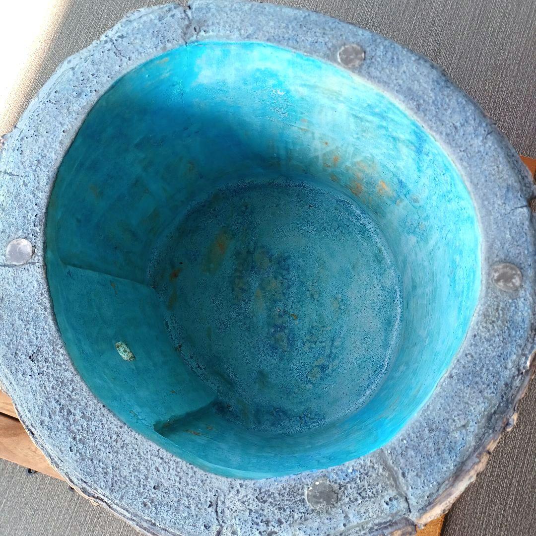 【特注品】《自宅引取限定》楕円形ガラステーブル天板・陶器製鉢土台