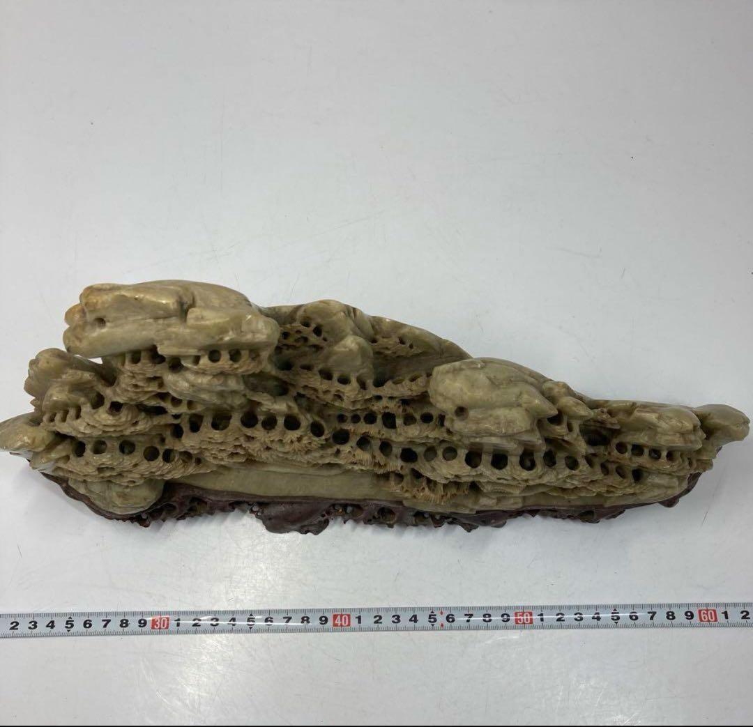 清代 青田石 石製　楼閣山水大サイズ置物　6.4㌔/横幅約40㎝