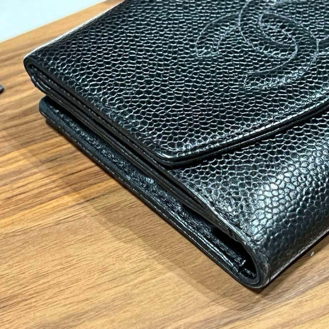 CHANEL-シャネル-キャビアスキン 折り財布 ココマーク ブラック