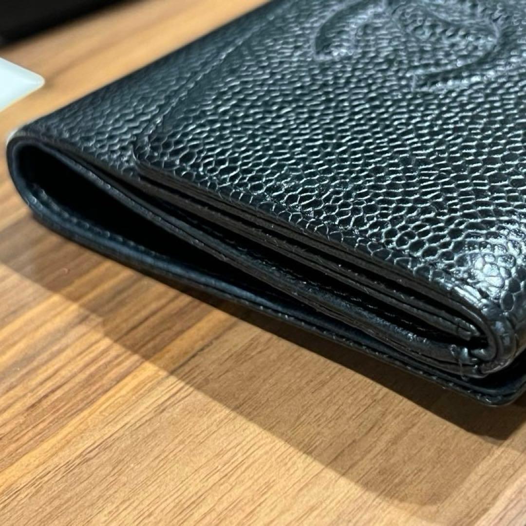 CHANEL-シャネル-キャビアスキン 折り財布 ココマーク ブラック