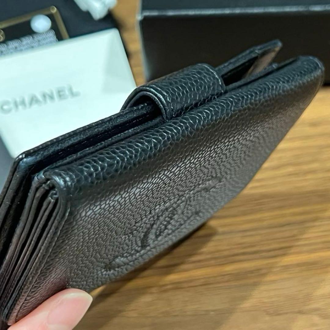 CHANEL-シャネル-キャビアスキン 折り財布 ココマーク ブラック