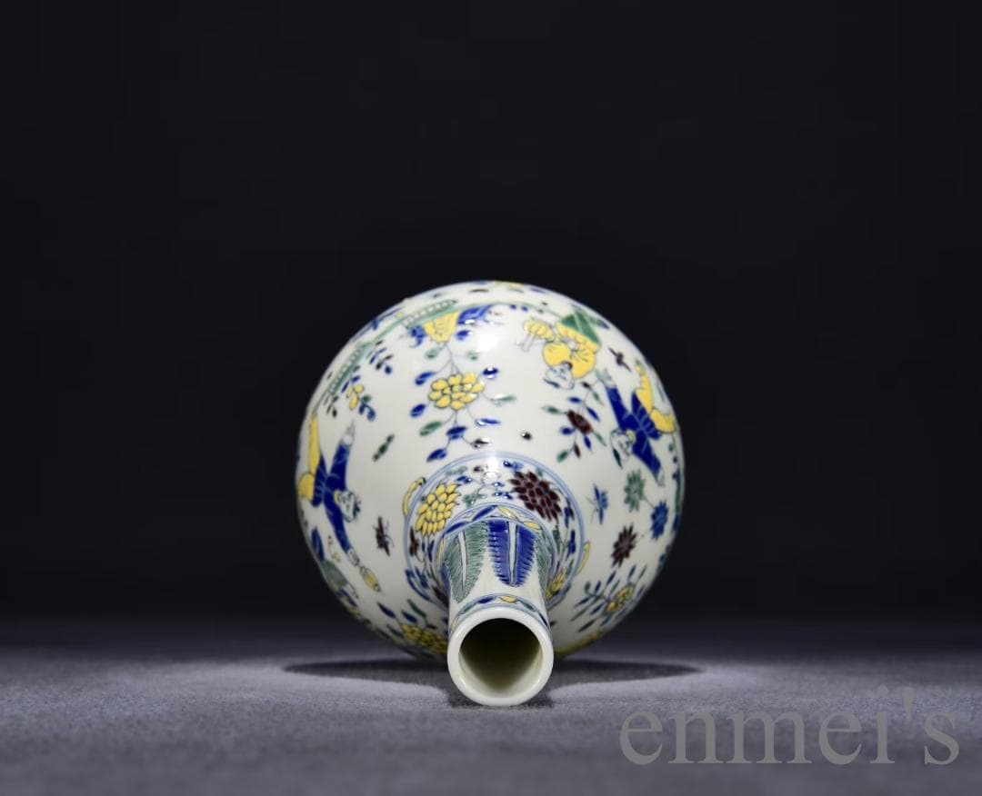 中国古美術・珍品・大明成化紋・闘彩嬰戯図胆瓶・花瓶・唐物・古陶磁器・古玩・古賞物