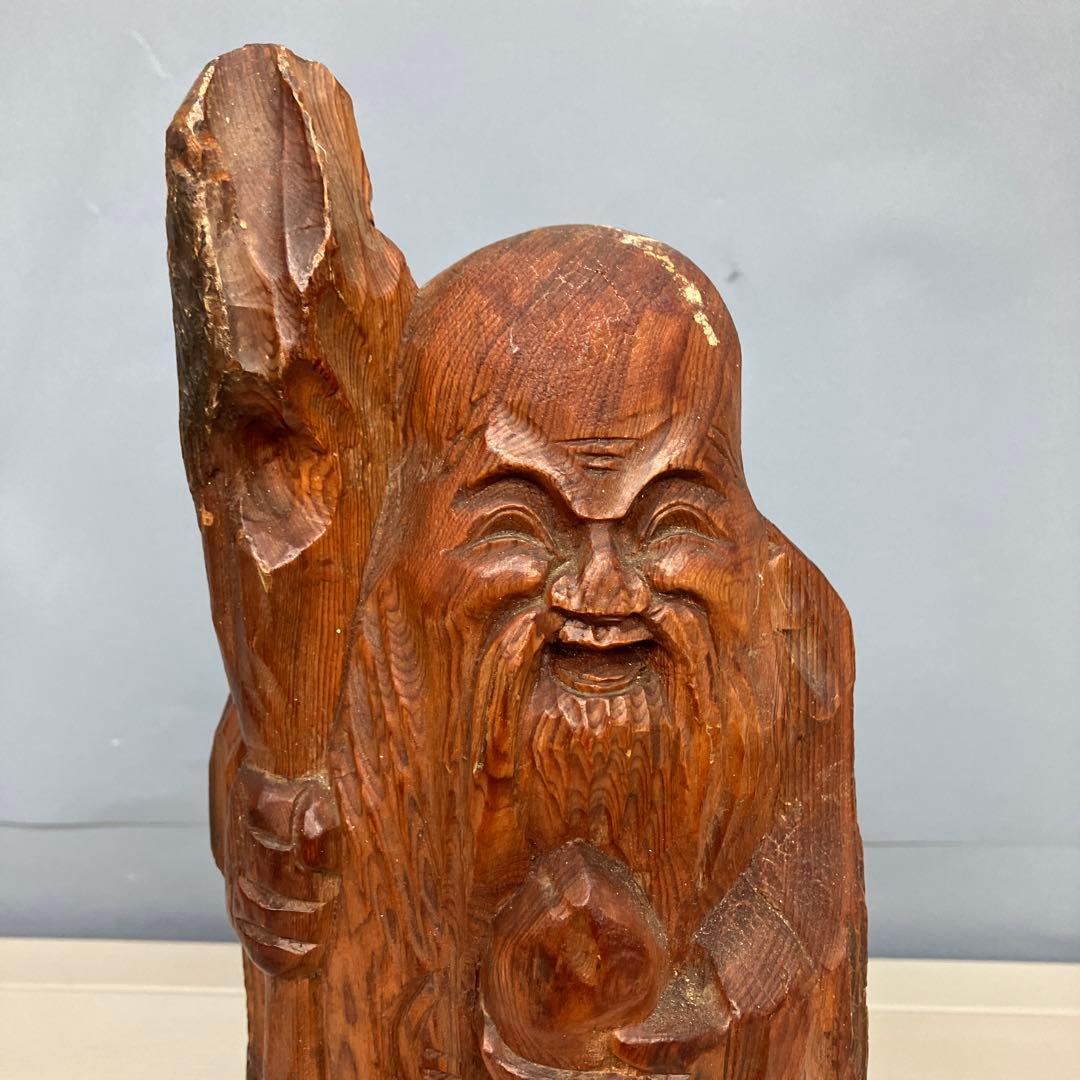 3F 寿老人 福禄寿 木彫り置物 縁起物 鑑賞 オブジェ コレクション 雑貨