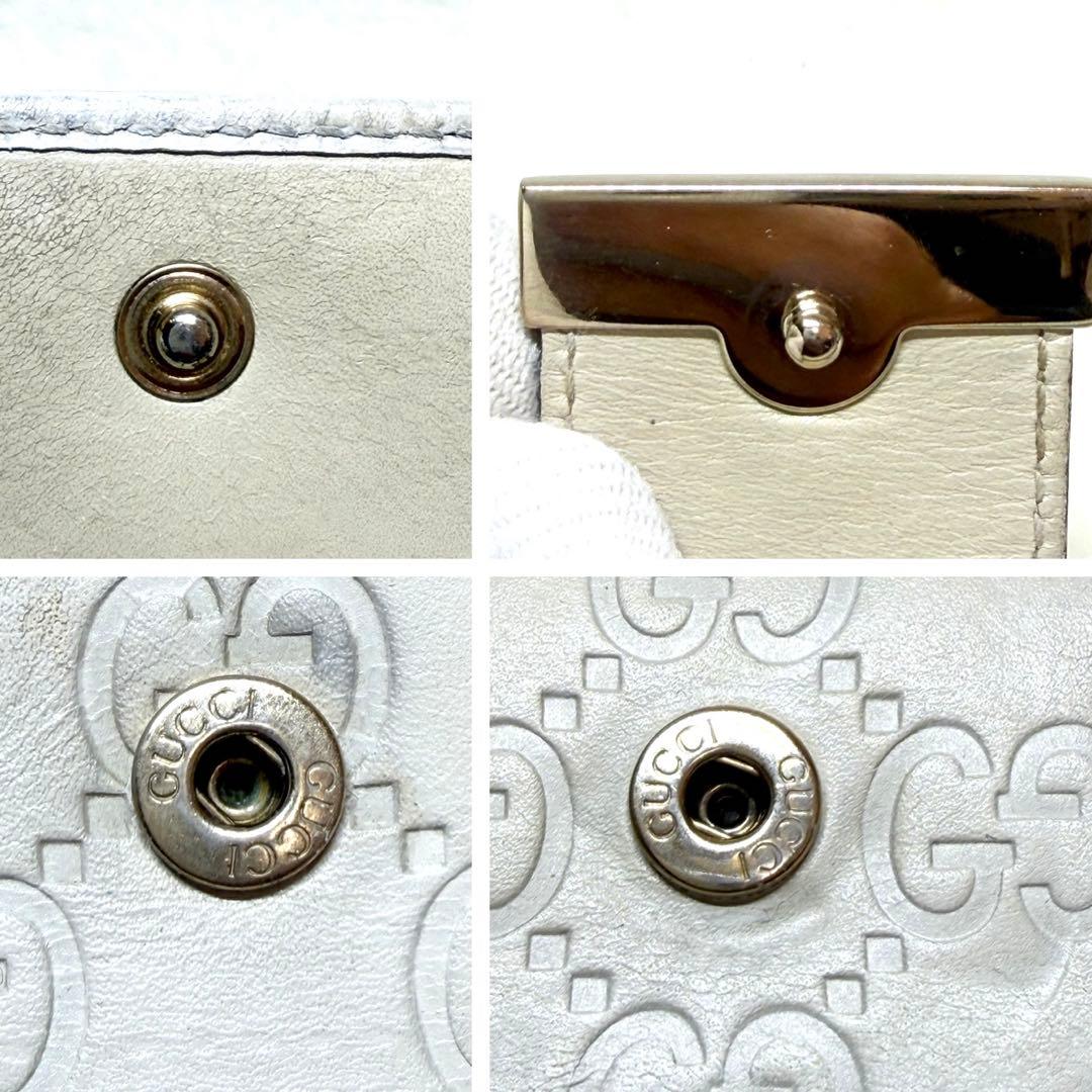 GUCCI グッチ　ホワイト 三つ折り財布　長財布　レザー　Wホック