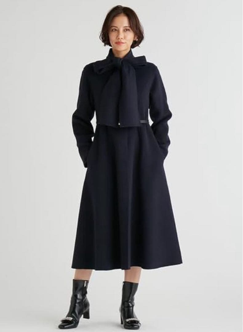 新品celfordセルフォード ストール付きリバードレスコート ネイビー リボン