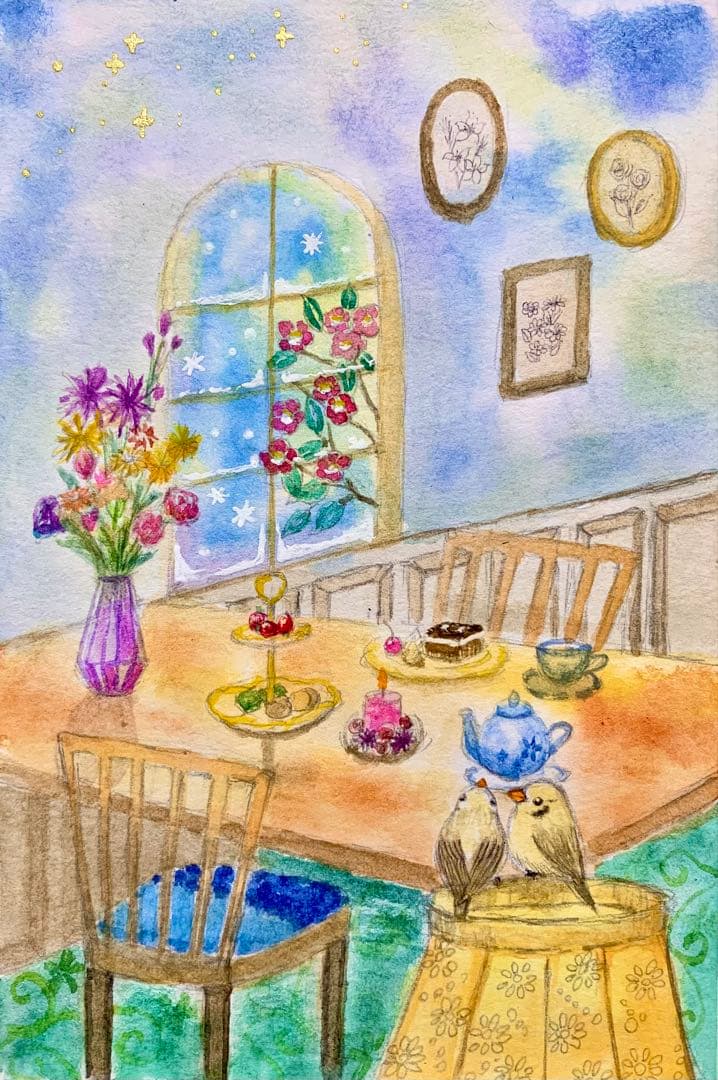 ♡たまみな♡鳥と花の水彩画原画8枚＋複製品13枚セット