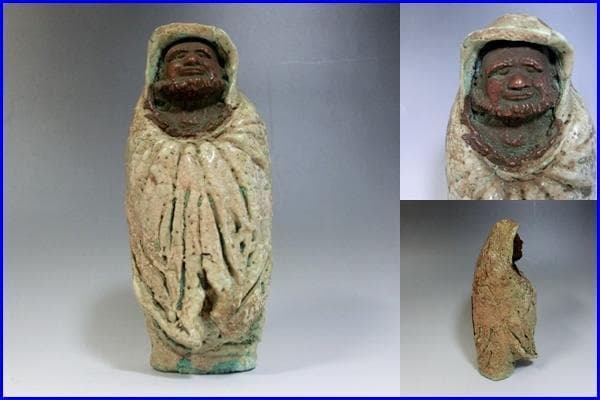 置物■古い時代物のだるま 達磨大師像 古萩土人形 時代物 骨董 希少(江戸期)■