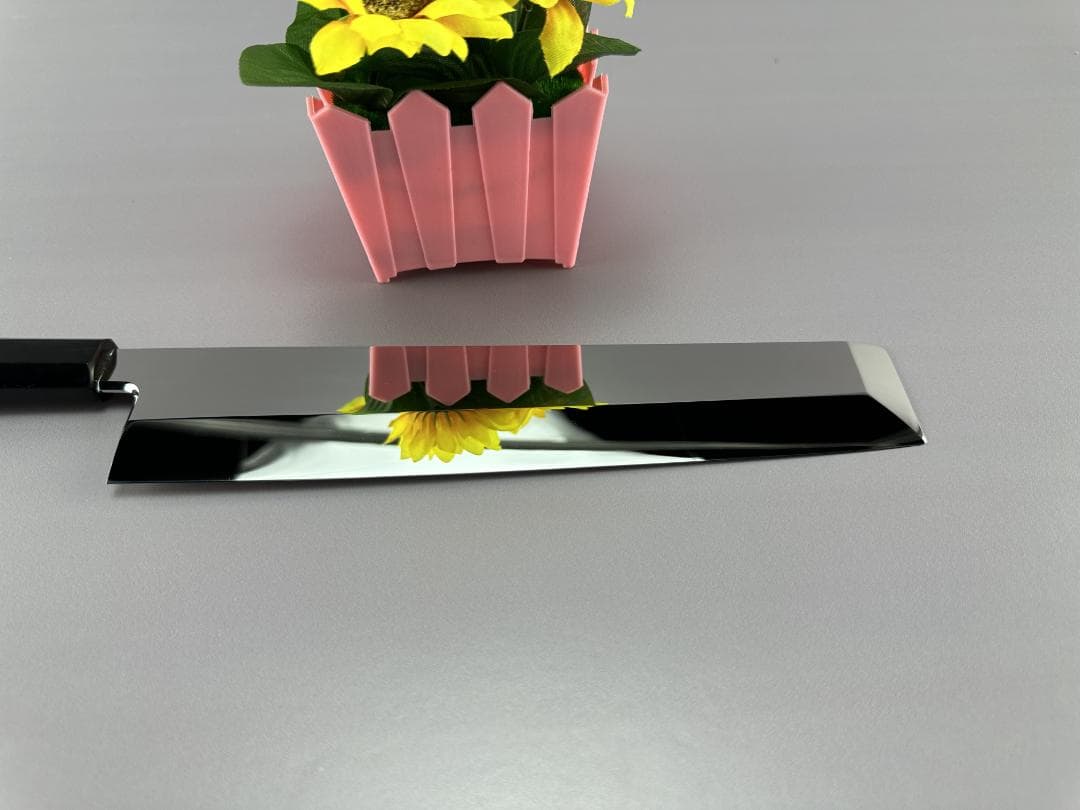 5608 角型薄刃包丁 8寸 ウルトラ鏡面仕上げ 刺身包丁 黒檀黒水牛角八角柄