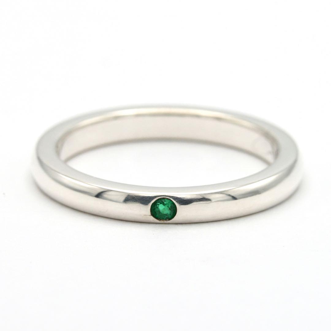 極美品 オールドティファニー スタッキングバンド エメラルド 8.5号 シルバー