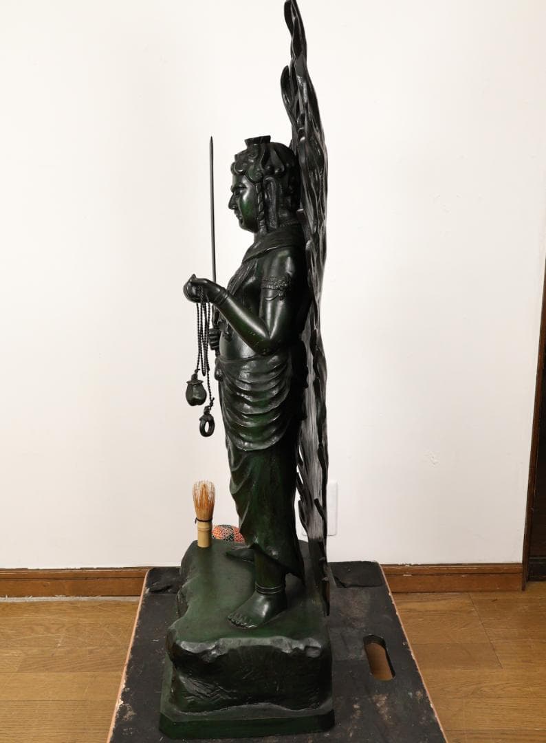 本物保証　般若純一郎 作　「 不動明王立像 」 ブロンズ　高98㎝　重27.5㎏