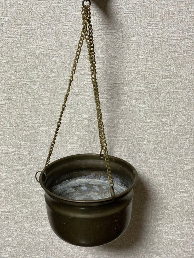 アンティーク　真鍮製？　吊り下げボール　プラントホルダー　ハンギングバスケット
