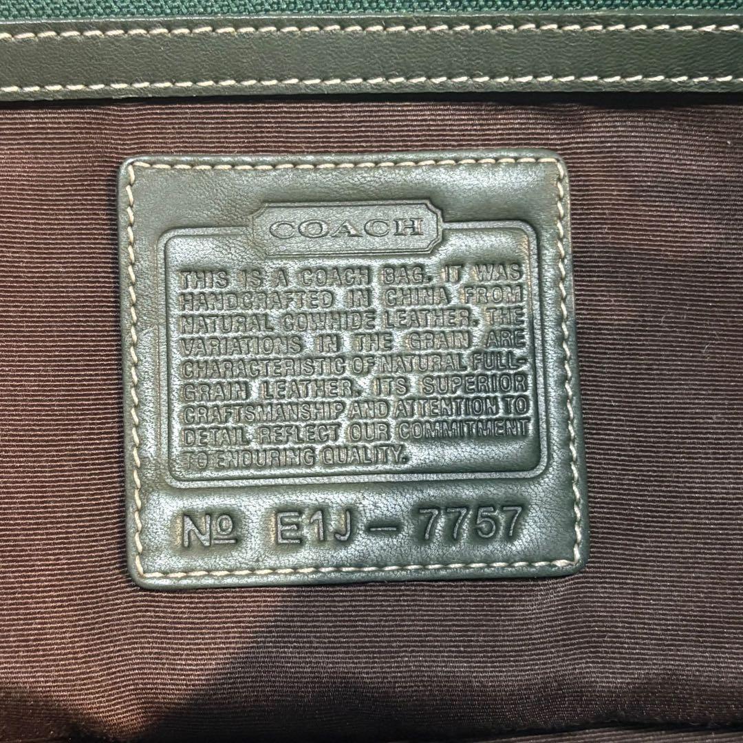 コーチ レザー ビジネスバッグ トートバッグ 　A4収納 7757 チャーム 緑