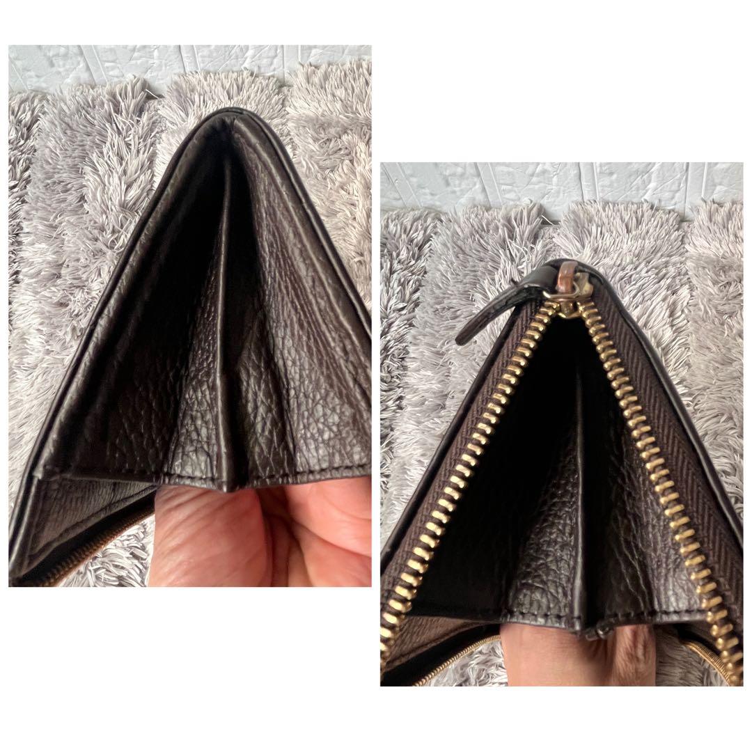 良品　GUCCI シマ　ラウンドファスナー　L字　ダークブラウン　長財布