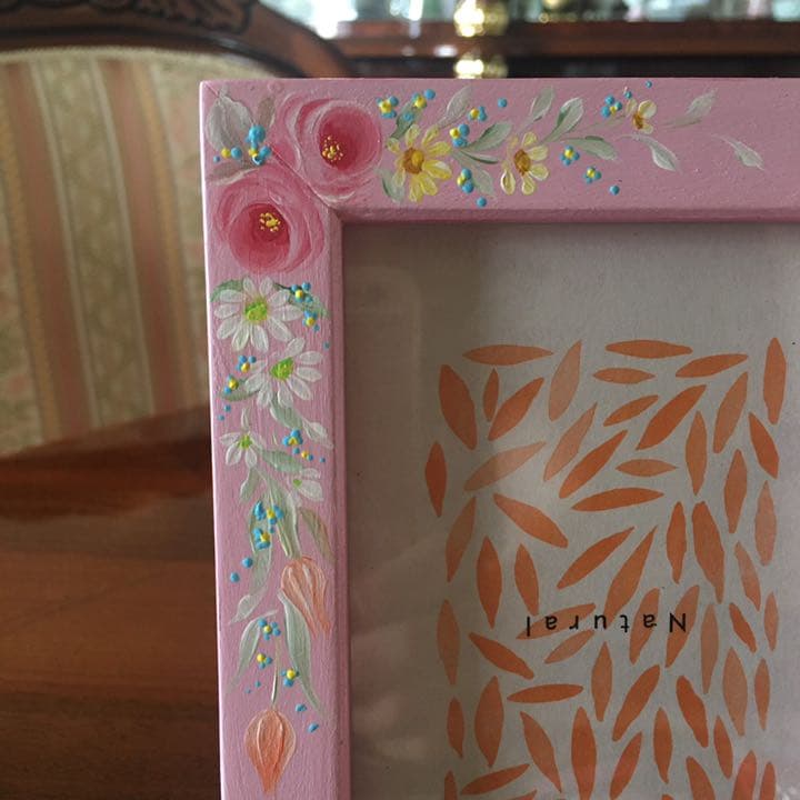 トールペイント アッセンデルフト  フォトフレーム  写真立て ピンク 薔薇