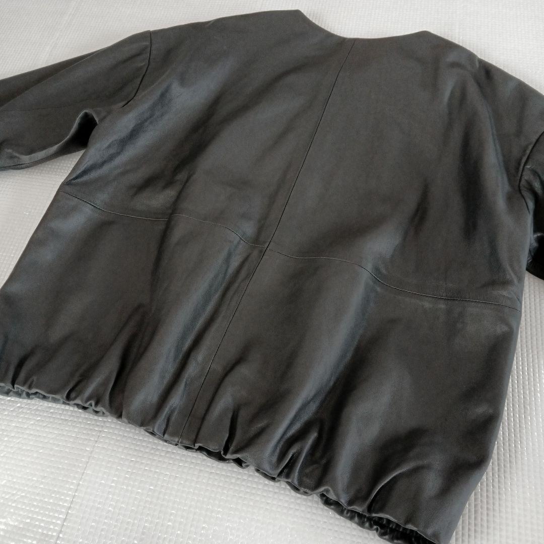 美品◆BEARDSLEY ビアズリー ノーカラー　ラムレザージャケット ブラック