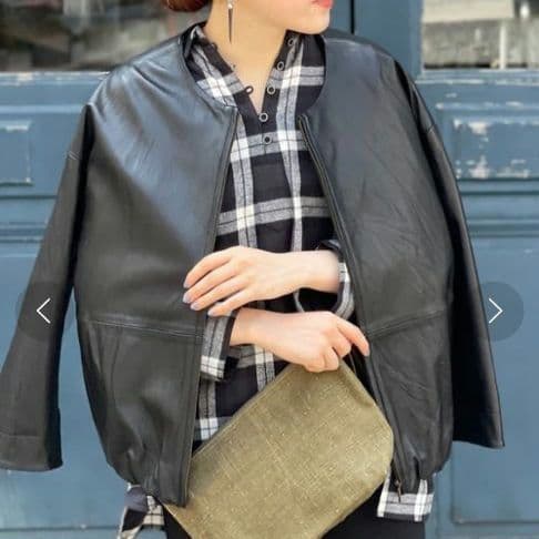 美品◆BEARDSLEY ビアズリー ノーカラー　ラムレザージャケット ブラック