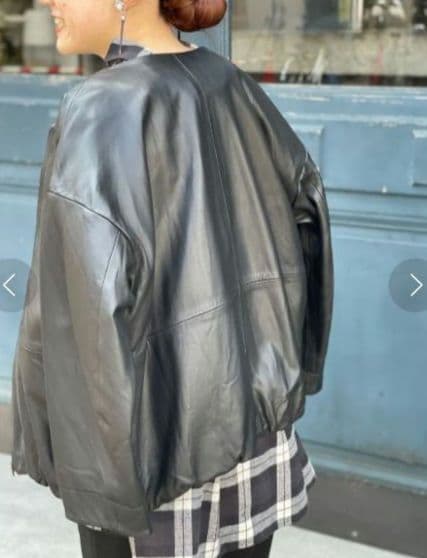 美品◆BEARDSLEY ビアズリー ノーカラー　ラムレザージャケット ブラック