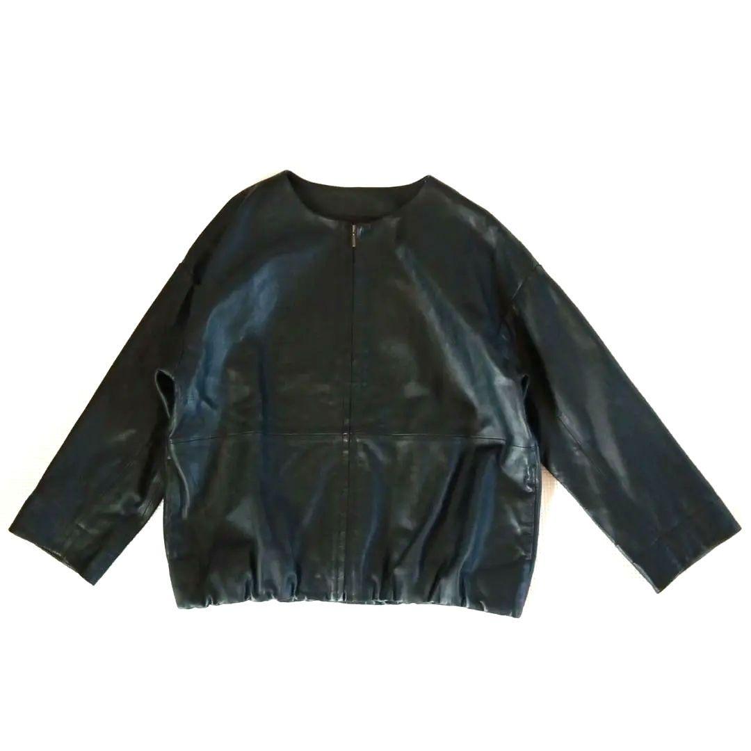 美品◆BEARDSLEY ビアズリー ノーカラー　ラムレザージャケット ブラック