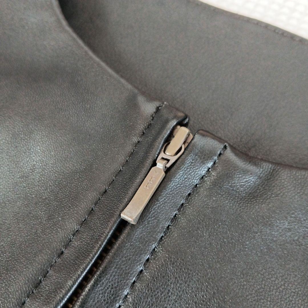 美品◆BEARDSLEY ビアズリー ノーカラー　ラムレザージャケット ブラック